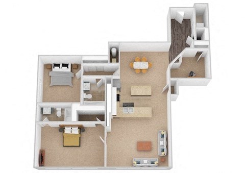 Floor plan for 2 beds, 2 baths, 1536 sqft
